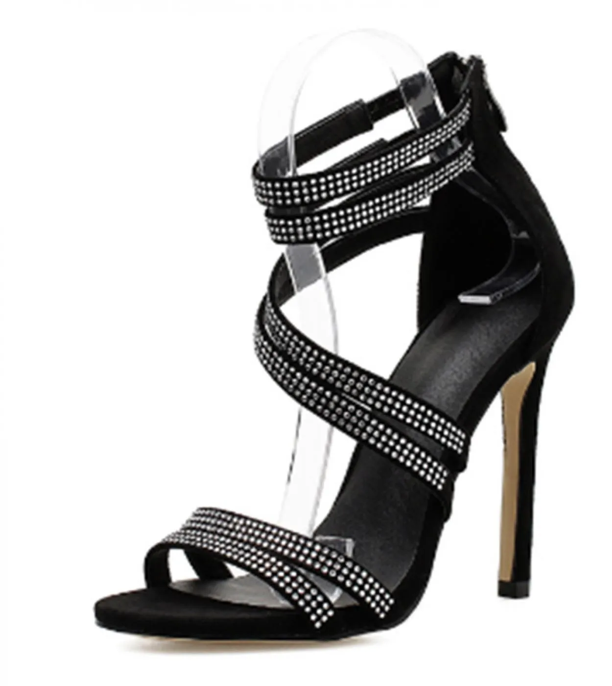 Gold Crystal Sandals Thin Strap Gladiator Stiletto Wedding Heels Rhinestone Cage
