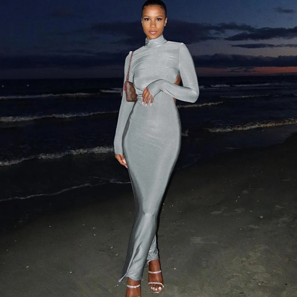 Moda 2023 autunno hot girl slim girocollo lungo zaino vestito moda donne