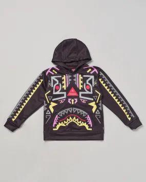 Black 'Ai Hoodie Youth' Sweatshirt with Ethnic Multicolor Motif Hood 10-16 Years