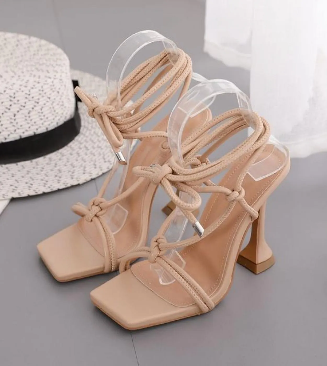 New Summer Women's Lace Up Gladiator Sandals Cross Strap Spike Heel High Heels