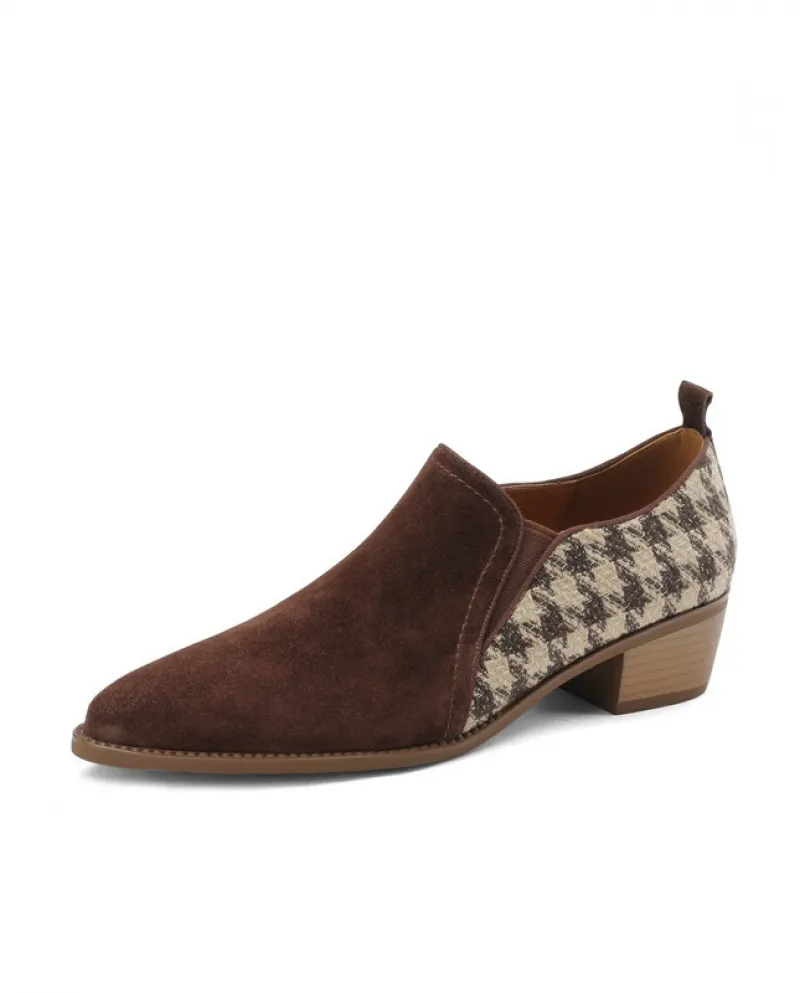 British Style Color Block Retro Thick Heel High Heels for Women - Spring Small Leather Shoes