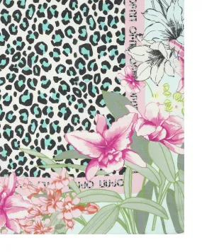 Turquoise Animal Print Scarf with Pink and Aqua Floral Frame